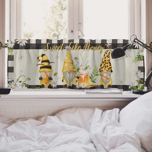 ستائر المطبخ Happy Gnomes مقاس 54 بوصة × 18 بوصة Gnomes Bees Daisy ريفي لوح معالجة النوافذ ستائر قصيرة لغرفة المعيشة والحمام وغرفة النوم وديكور مقهى المزرعة in Kuwait