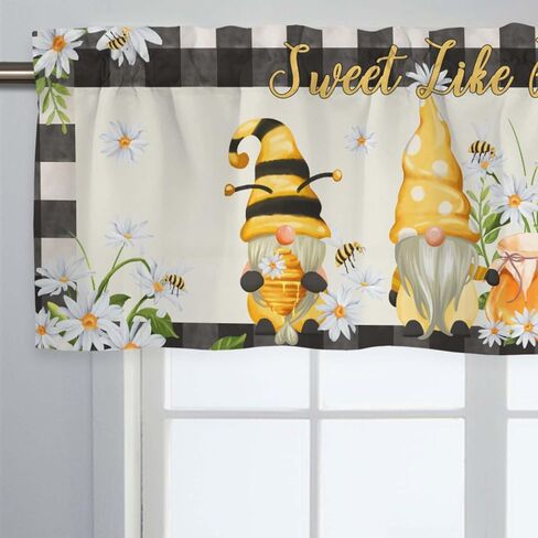 ستائر المطبخ Happy Gnomes مقاس 54 بوصة × 18 بوصة Gnomes Bees Daisy ريفي لوح معالجة النوافذ ستائر قصيرة لغرفة المعيشة والحمام وغرفة النوم وديكور مقهى المزرعة in Kuwait