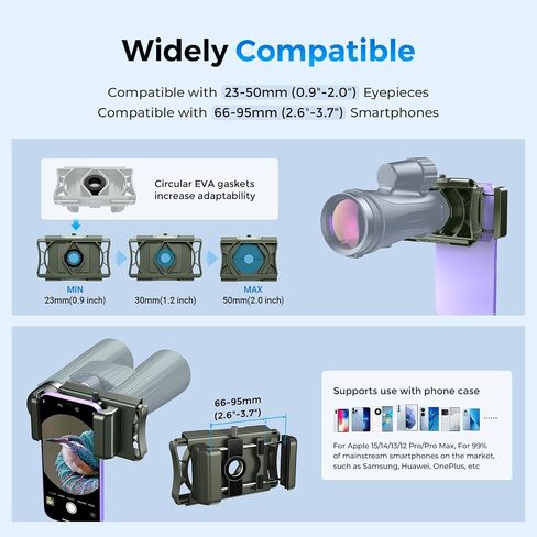Upgraded Telescope Phone Adapter, Rotatable 360° Binocular Photo Adapter for Android & iPhone,Smartphone Holder Mount for Telescope,Monocular,Binocular,Spotting Scope,Microscope with Bluetooth Shutter in Saudi Arabia