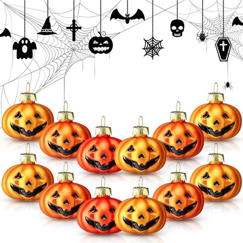 12 Pcs Halloween Pumpkin Ornaments Halloween Glass Pumpkin Decorative Hanging Ornaments Halloween Ornaments for Tree Home Party Holiday Decoration in Saudi Arabia