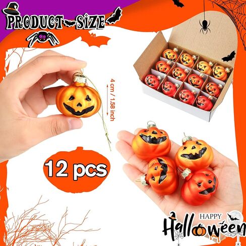 12 Pcs Halloween Pumpkin Ornaments Halloween Glass Pumpkin Decorative Hanging Ornaments Halloween Ornaments for Tree Home Party Holiday Decoration in Saudi Arabia