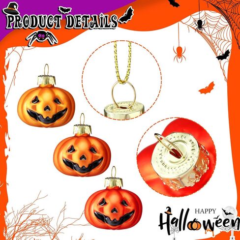 12 Pcs Halloween Pumpkin Ornaments Halloween Glass Pumpkin Decorative Hanging Ornaments Halloween Ornaments for Tree Home Party Holiday Decoration in Saudi Arabia