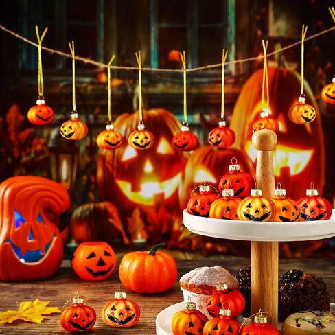 12 Pcs Halloween Pumpkin Ornaments Halloween Glass Pumpkin Decorative Hanging Ornaments Halloween Ornaments for Tree Home Party Holiday Decoration in Saudi Arabia