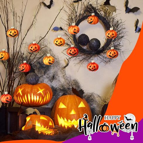 12 Pcs Halloween Pumpkin Ornaments Halloween Glass Pumpkin Decorative Hanging Ornaments Halloween Ornaments for Tree Home Party Holiday Decoration in Saudi Arabia
