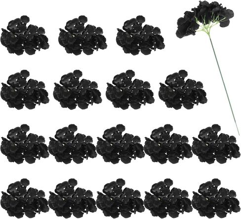 uxcell 30Pcs Hydrangea Artificial Flowers, Fake Hydrangea Flowers Artificial Silk Flowers Heads with Faux Stems for Home Decor Office Wedding Bouquet Hotel Centerpiece Party, Black in Saudi Arabia