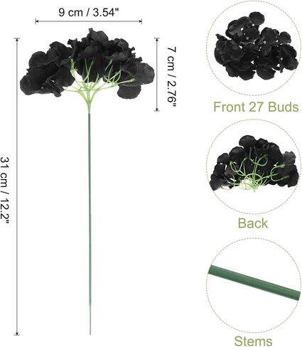 uxcell 30Pcs Hydrangea Artificial Flowers, Fake Hydrangea Flowers Artificial Silk Flowers Heads with Faux Stems for Home Decor Office Wedding Bouquet Hotel Centerpiece Party, Black in Saudi Arabia