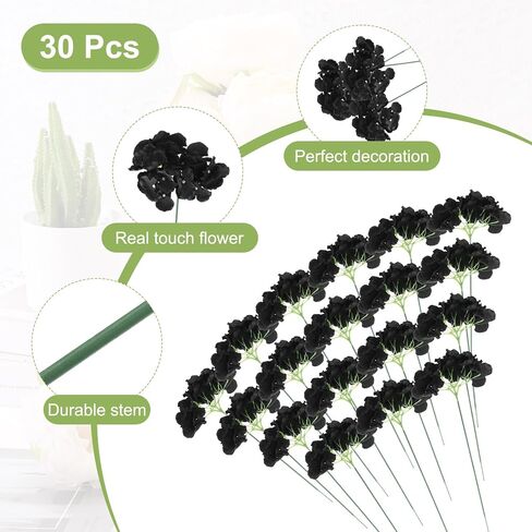 uxcell 30Pcs Hydrangea Artificial Flowers, Fake Hydrangea Flowers Artificial Silk Flowers Heads with Faux Stems for Home Decor Office Wedding Bouquet Hotel Centerpiece Party, Black in Saudi Arabia