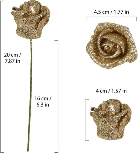 Foam Gold Roses 50 Pack 1.77" Gold Glitter Roses Artificial Flowers Bulk Gold Flowers Mini Rose Head Flowers with Stem Small Fake Roses for DIY Crafts Decorations Wedding Home Decor (Gold) in Saudi Arabia