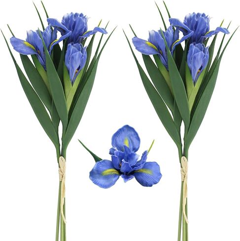 6 Pcs Iris Flower, Artificial Flowers for Decoration, Fake Latex Bouquet for Home Kitchen Garden Wedding Bridal Party Office Centerpieces Décor (6, Blue) in Saudi Arabia