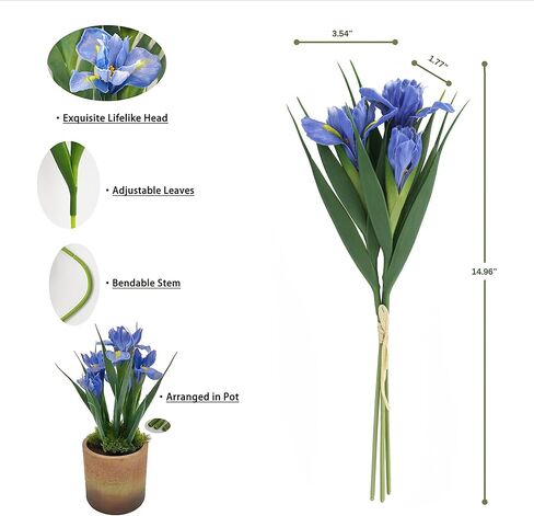 6 Pcs Iris Flower, Artificial Flowers for Decoration, Fake Latex Bouquet for Home Kitchen Garden Wedding Bridal Party Office Centerpieces Décor (6, Blue) in Saudi Arabia