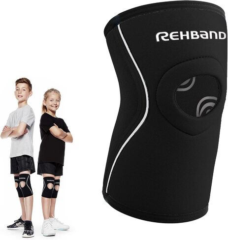 Rehband kids neoprene knee sleeve with patella opening, children knee support, 1 piece or 1 pair, knee cuff patella opening 5mm neoprene brace, Size:Small in Kuwait