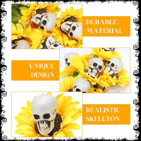 6 Pcs Halloween Artificial Sunflower Skull Flowers 23.6 Inch Skeleton Sunflower Stake Decorative Flower Plants Garden Decoration for Halloween Outdoor Indoor Home Garden Pathway Yard Decor in Kuwait