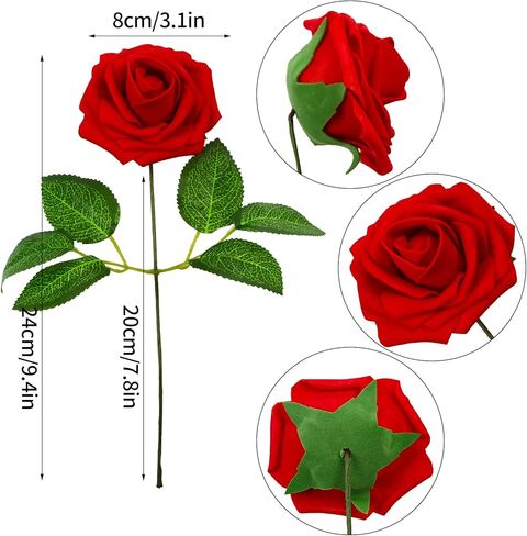 DERAYEE زهور الورود الاصطناعية، 30 قطعة زهور وهمية حمراء داكنة زهور صناعية DIY باقات وصيفات العروس الزفاف المركزية كعكة عيد الميلاد ديكورات المنزل in Kuwait