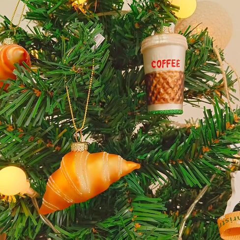 الحلي عيد الميلاد الزجاج، 2pack الكرواسون والحلي عيد الميلاد الزجاج المنفوخ القهوة، زينة شجرة عيد الميلاد in Saudi Arabia