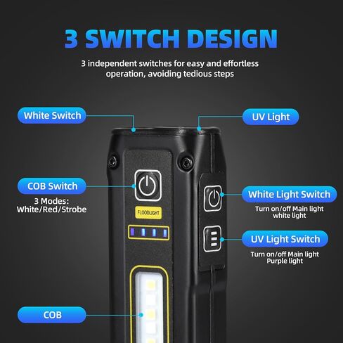 DARKBEAM UV Flashlight 365+395 Blacklight, LED EDC Flashlights high Lumen USB C Rechargeable Woods Lamp, Mini Magnetic COB Red Light - Emergency Power - Urine, Scorpion Detector, Cure Resin in Kuwait