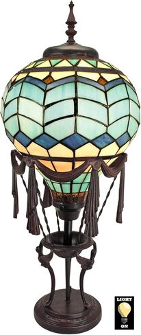 Design Toscano Le Flesselles Hot Air Balloon Illuminated Stained Glass Statue Table Lamp, full color 27 Inch in Saudi Arabia