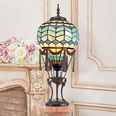 Design Toscano Le Flesselles Hot Air Balloon Illuminated Stained Glass Statue Table Lamp, full color 27 Inch in Saudi Arabia