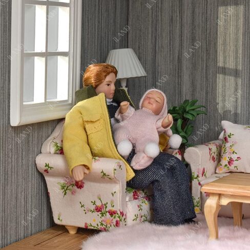 iLAND Dollhouse People بمقياس 1/12، دمية عائلة بيت الدمى بما في ذلك الأم والأب والبنات والرضع (العائلة الحديثة 5 قطع) in Kuwait