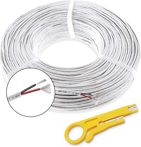 22 AWG Electrical Wire 66FT Hookup Cable White Jacketed 2 Conductor Wire 3.5mm Dia Tinned Copper with Flexible PVC Insulated Wire Extension Cord for Home, LED Strip, Lamp with 1 Free Wire Stripper in Kuwait