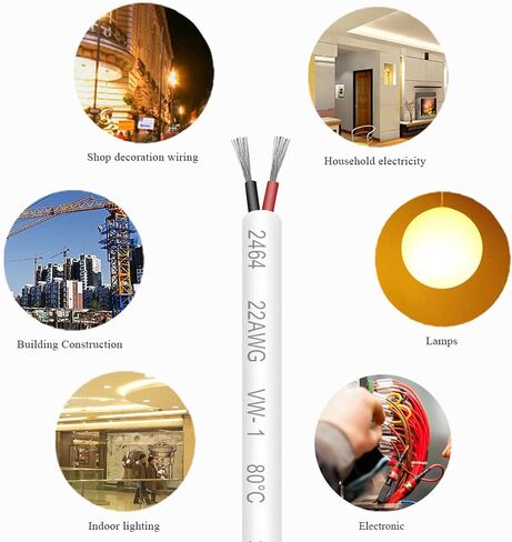 22 AWG Electrical Wire 66FT Hookup Cable White Jacketed 2 Conductor Wire 3.5mm Dia Tinned Copper with Flexible PVC Insulated Wire Extension Cord for Home, LED Strip, Lamp with 1 Free Wire Stripper in Kuwait