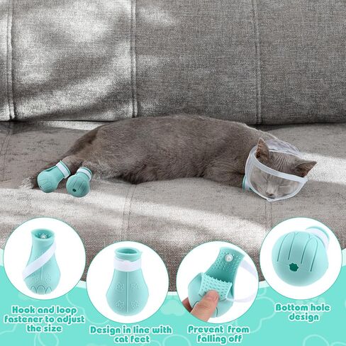 Hillban Cat Muzzle for Grooming with 4 Silicone Boots Breathable Transparent Cat Face Guard Silicone Cat Claw Covers Anti Scratch Cat Booties to Prevent Scratching Biting Bathing Trimming (Small) in Kuwait