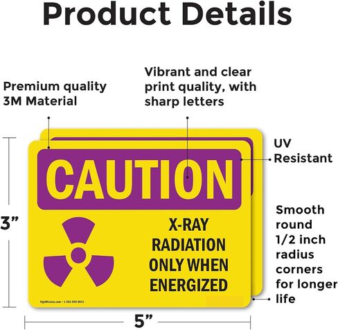 (2 Pack) X-Ray Radiation Only When Energized With Symbol OSHA Caution Radiation Sign 5 Inch X 3.5 Inch Vinyl Label Decal Sticker Weather Resistant, UV Protected for Workplace, Made in the USA in Saudi Arabia