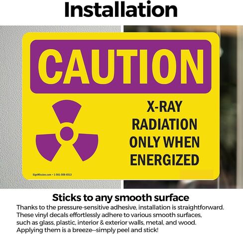 (2 Pack) X-Ray Radiation Only When Energized With Symbol OSHA Caution Radiation Sign 5 Inch X 3.5 Inch Vinyl Label Decal Sticker Weather Resistant, UV Protected for Workplace, Made in the USA in Saudi Arabia
