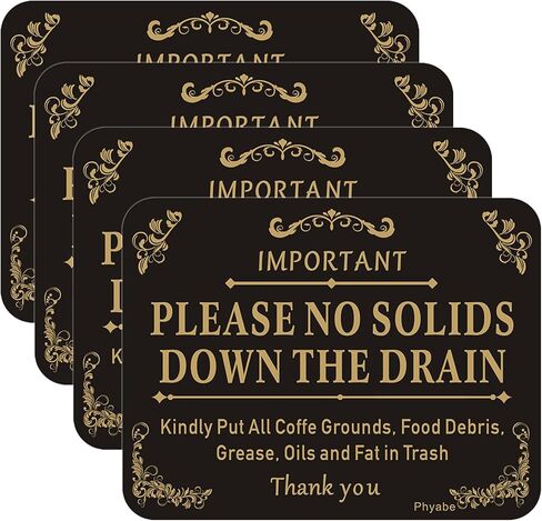 4 PCS Please No Solids Down The Drain Sign, 5" x 4" Thick Acrylic Self-Adhesive Laundry Room Sign, Airbnb Essentials For Hosts, Ideal for Rental Home，Restaurants, Bars, Hotels, and Airbnb, Easy to Install in Kuwait