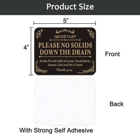 4 PCS Please No Solids Down The Drain Sign, 5" x 4" Thick Acrylic Self-Adhesive Laundry Room Sign, Airbnb Essentials For Hosts, Ideal for Rental Home，Restaurants, Bars, Hotels, and Airbnb, Easy to Install in Kuwait