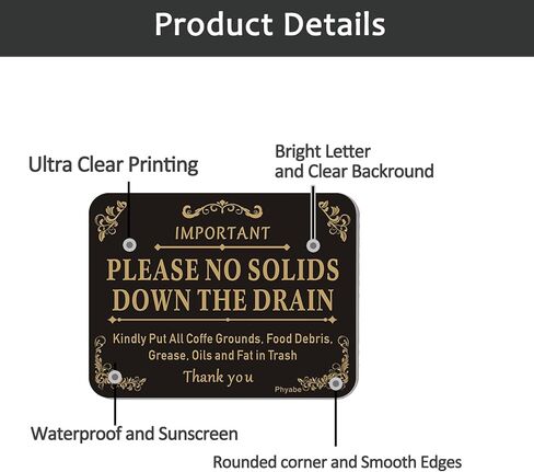 4 PCS Please No Solids Down The Drain Sign, 5" x 4" Thick Acrylic Self-Adhesive Laundry Room Sign, Airbnb Essentials For Hosts, Ideal for Rental Home，Restaurants, Bars, Hotels, and Airbnb, Easy to Install in Kuwait
