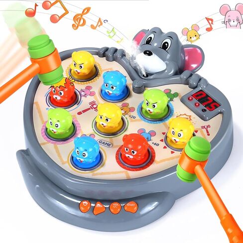 Yerloa Whack A Mole Game Dinosaur Toys for Kids 2 3 4 Year Old Boy Birthday Gift, Sensory Toddler Boy Toys for Ages 2-4 2-3 4-6 3-5 Dino Volcano Learning Easter Gifts with 2 Hammers, Music Spray Light in Kuwait