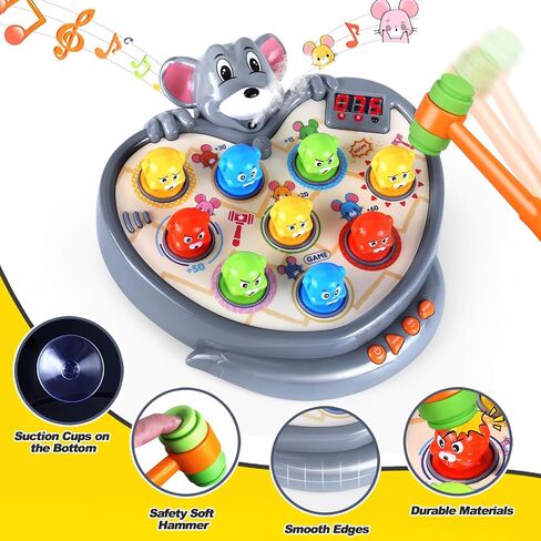 Yerloa Whack A Mole Game Dinosaur Toys for Kids 2 3 4 Year Old Boy Birthday Gift, Sensory Toddler Boy Toys for Ages 2-4 2-3 4-6 3-5 Dino Volcano Learning Easter Gifts with 2 Hammers, Music Spray Light in Kuwait