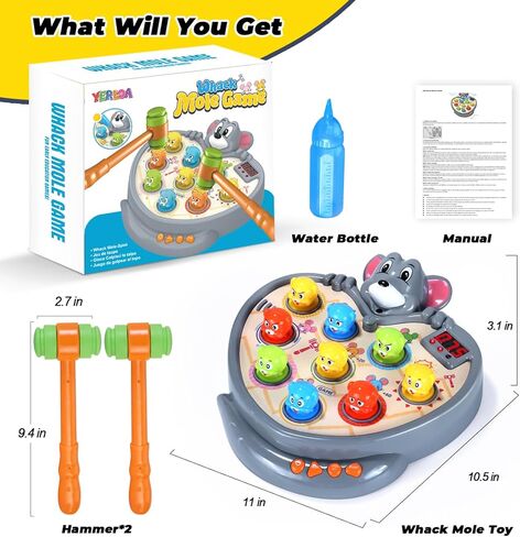 Yerloa Whack A Mole Game Dinosaur Toys for Kids 2 3 4 Year Old Boy Birthday Gift, Sensory Toddler Boy Toys for Ages 2-4 2-3 4-6 3-5 Dino Volcano Learning Easter Gifts with 2 Hammers, Music Spray Light in Kuwait