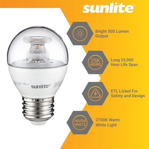 Sunlite G16 LED Dimmable Decorative Globe Vanity Light Bulbs, Clear, 7W (60W Equiv.), 500 Lumens, Medium E26 Base, Mirror Lights for Bedroom and Bathroom, 120V, ETL Listed, 2700K Soft White, 3 Pack in Kuwait