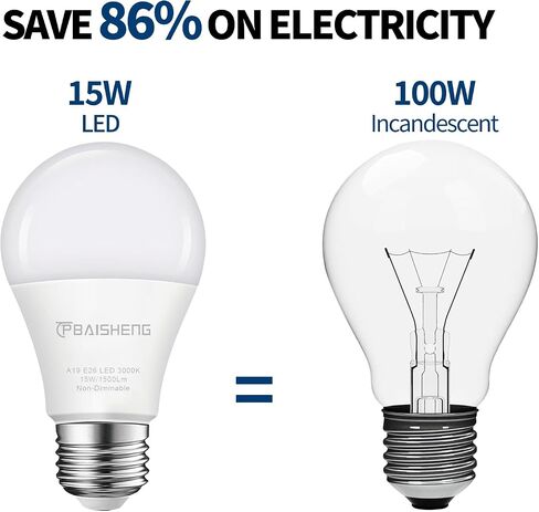 15W LED Light Bulbs 100 Watt Equivalent, No Flicker, 1500 Lumens, 3000K Soft White Super Bright 100 Watt Equivalent Light A19 LED Bulb, Non-Dimmable, E26, CRI 85+, 30000+ Hours (2, 3000K) in Saudi Arabia