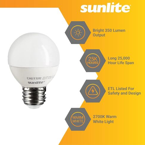 Sunlite G16 LED Dimmable Decorative Globe Vanity Light Bulbs, Clear, 7W (60W Equiv.), 500 Lumens, Medium E26 Base, Mirror Lights for Bedroom and Bathroom, 120V, ETL Listed, 2700K Soft White, 3 Pack in Kuwait