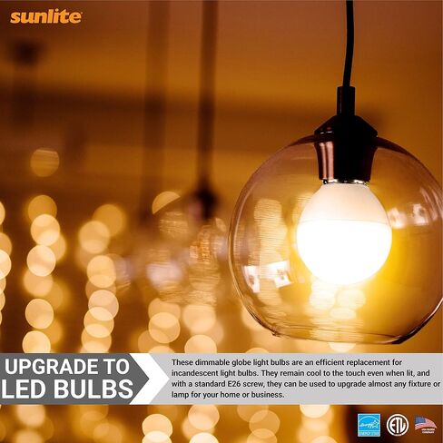 Sunlite G16 LED Dimmable Decorative Globe Vanity Light Bulbs, Clear, 7W (60W Equiv.), 500 Lumens, Medium E26 Base, Mirror Lights for Bedroom and Bathroom, 120V, ETL Listed, 2700K Soft White, 3 Pack in Kuwait