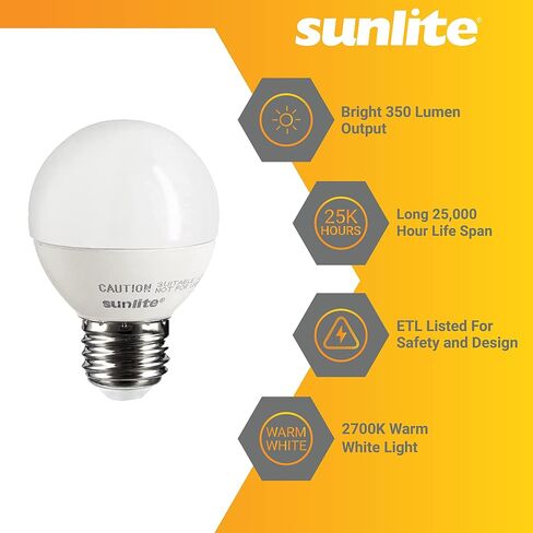 Sunlite G16 LED Dimmable Decorative Globe Vanity Light Bulbs, Clear, 7W (60W Equiv.), 500 Lumens, Medium E26 Base, Mirror Lights for Bedroom and Bathroom, 120V, ETL Listed, 2700K Soft White, 3 Pack in Kuwait