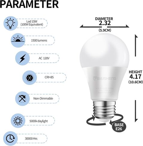 15W LED Light Bulbs 100 Watt Equivalent, No Flicker, 1500 Lumens, 3000K Soft White Super Bright 100 Watt Equivalent Light A19 LED Bulb, Non-Dimmable, E26, CRI 85+, 30000+ Hours (2, 3000K) in Saudi Arabia