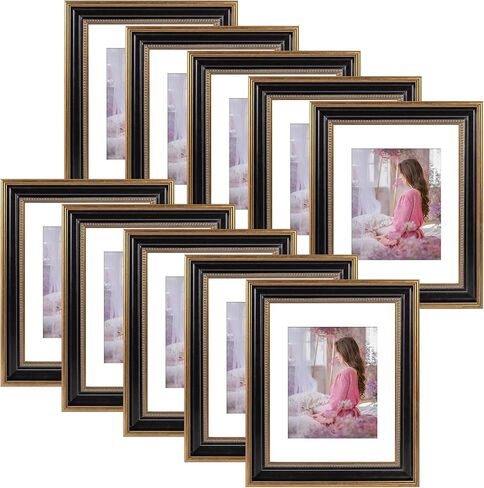 Space Art Deco، إطار صورة مقاس 11 × 14 مع حصيرة بيضاء للصور مقاس 8 × 10 أو عرض ملصق/طباعة مقاس 11 × 14 بدون حصيرة، تركيب جدار زجاجي مقاوم للكسر (ذهبي/أسود مزخرف، عبوتان) in Kuwait