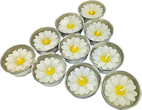 Flower Shape Tealight Candles for Birthday Party Home Décor Spa Wedding Anniversary Valentine's Day Mother's Day Celebration Baby Shower Decoration. (White Daisies) in Saudi Arabia