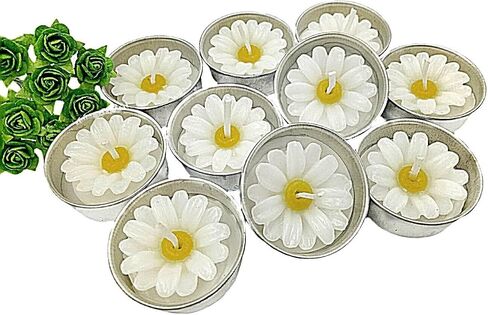 Flower Shape Tealight Candles for Birthday Party Home Décor Spa Wedding Anniversary Valentine's Day Mother's Day Celebration Baby Shower Decoration. (White Daisies) in Saudi Arabia