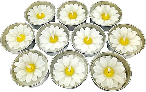 Flower Shape Tealight Candles for Birthday Party Home Décor Spa Wedding Anniversary Valentine's Day Mother's Day Celebration Baby Shower Decoration. (White Daisies) in Saudi Arabia