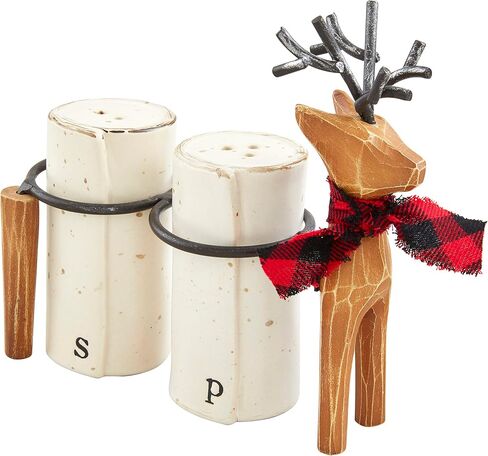 Mud Pie Mud PUE Salt and Pepper Set, deer 5 3/4" x 5" | shaker 3 1/2" x 1 3/4" dia, Brown in Saudi Arabia