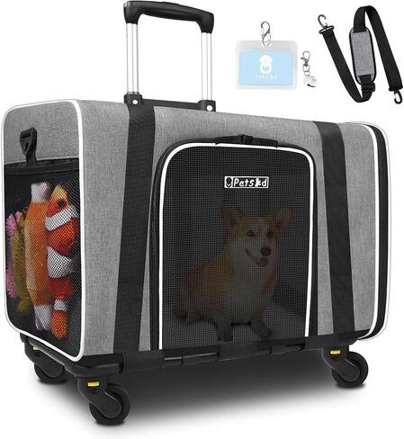 Petskd Cat Carrier with Wheels Rolling Pet Carrier 18.5x13.5x13.5inch for Small Medium Dog and Cat Soft Sided Carrier Foldable with Wheels Under 20lbs for Pets to Hospital Traveling (Grey) in Kuwait