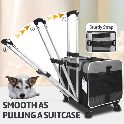 Petskd Cat Carrier with Wheels Rolling Pet Carrier 18.5x13.5x13.5inch for Small Medium Dog and Cat Soft Sided Carrier Foldable with Wheels Under 20lbs for Pets to Hospital Traveling (Grey) in Kuwait