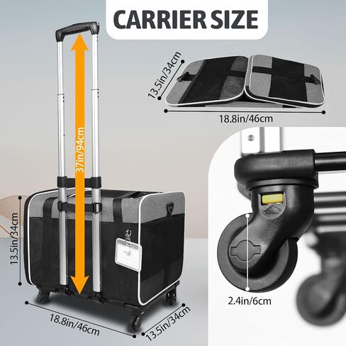 Petskd Cat Carrier with Wheels Rolling Pet Carrier 18.5x13.5x13.5inch for Small Medium Dog and Cat Soft Sided Carrier Foldable with Wheels Under 20lbs for Pets to Hospital Traveling (Grey) in Kuwait