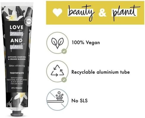 Love Beauty and Planet Whitening Toothpaste, 2 Pack Detox Whitening, Activated Charcoal and Orange Blossom Toothpaste, Adult Natural Vegan Toothpaste, Travel Size 2.5 oz. Each in Saudi Arabia