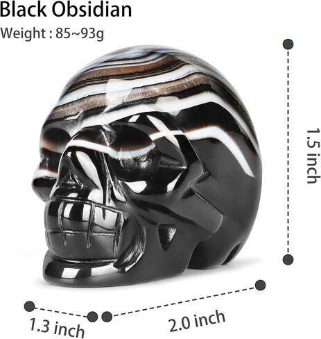 Black Banded Agate Crystal Skull Statue 2" Crystal Stone Skull Head Statues for Halloween Decor Gemstone Carving Human Skull Figurines Skull Gift for Women Men Decorative Crafts Home Decor in Saudi Arabia
