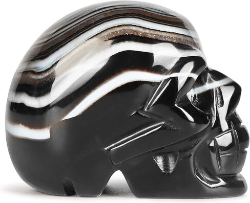 Black Banded Agate Crystal Skull Statue 2" Crystal Stone Skull Head Statues for Halloween Decor Gemstone Carving Human Skull Figurines Skull Gift for Women Men Decorative Crafts Home Decor in Saudi Arabia